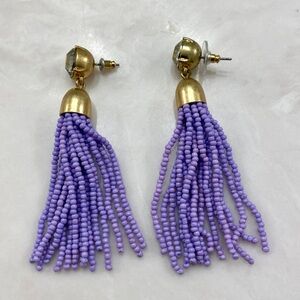 J. Crew Purple Beaded Tassel Earrings with Gold Accents